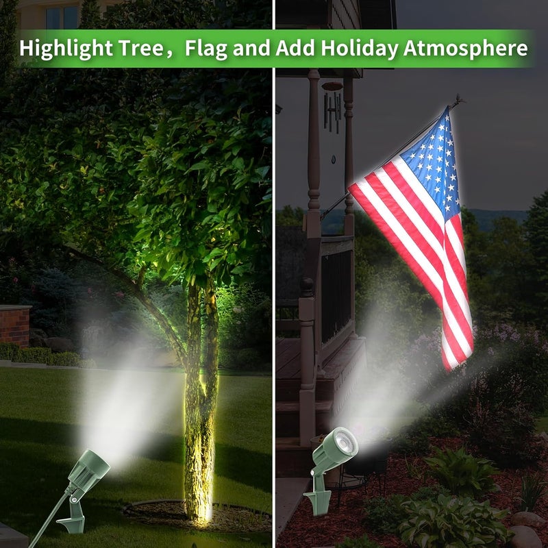 QITIM LED Christmas Spotlights Outdoor Plug in, Flood Stake Lights Outdoor, 5000K 350LM Landscape Light for Yard, Flag, Holiday Decor, Weather Resistant, 120V 6FT Power Cord, Green, ETL Listed, 2 Pack - Image 3